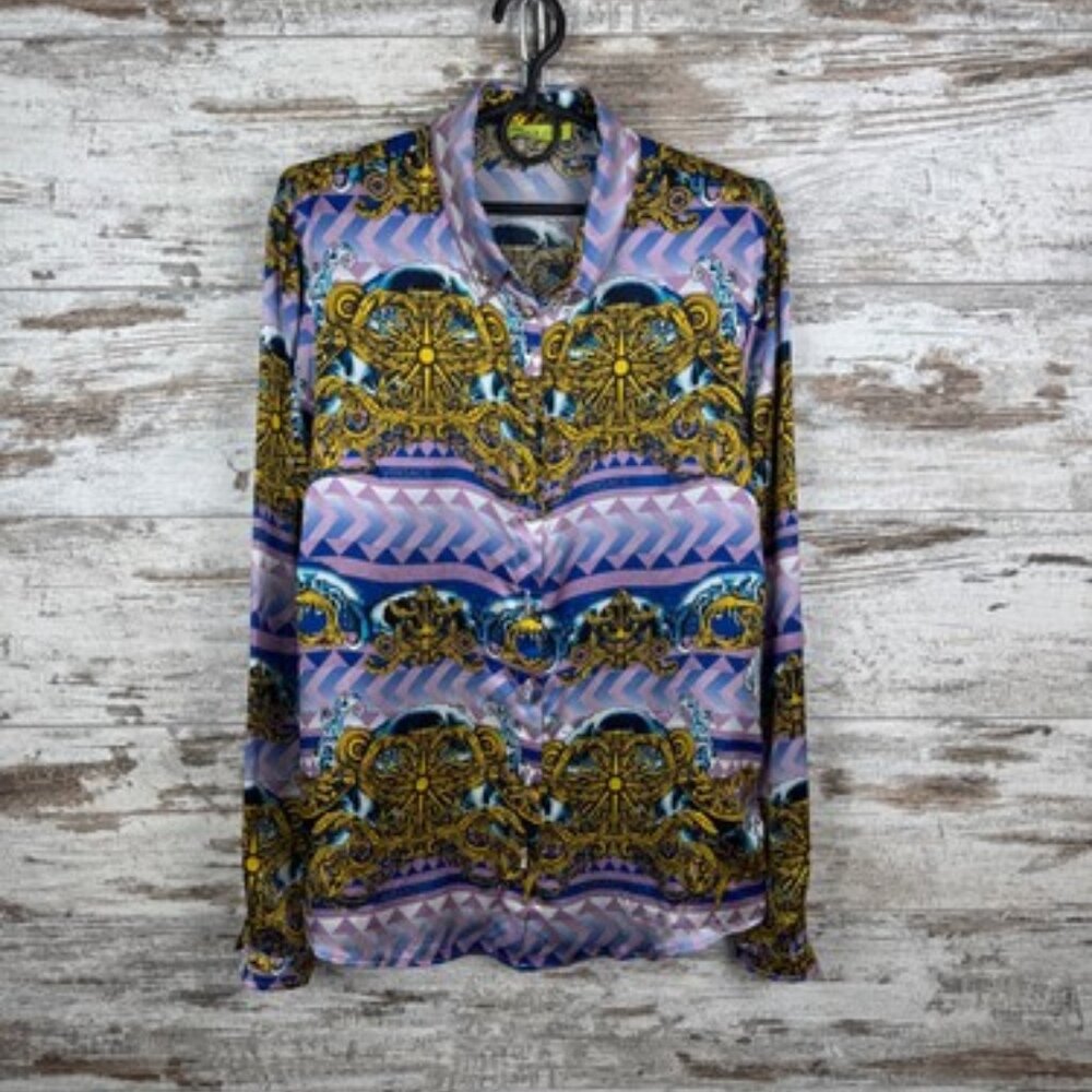 Womens Vintage Versace jeans shirts button up silk seide floral top size US 8